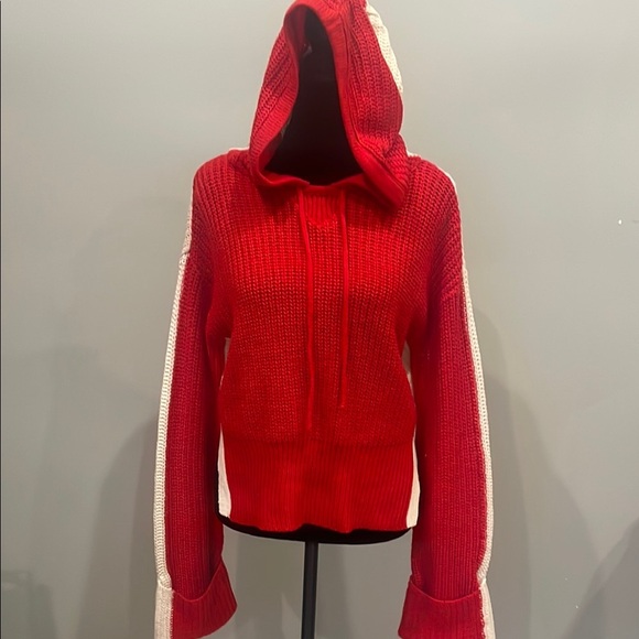 Red and White Hooded Women's Sweater - Picture 1 of 4